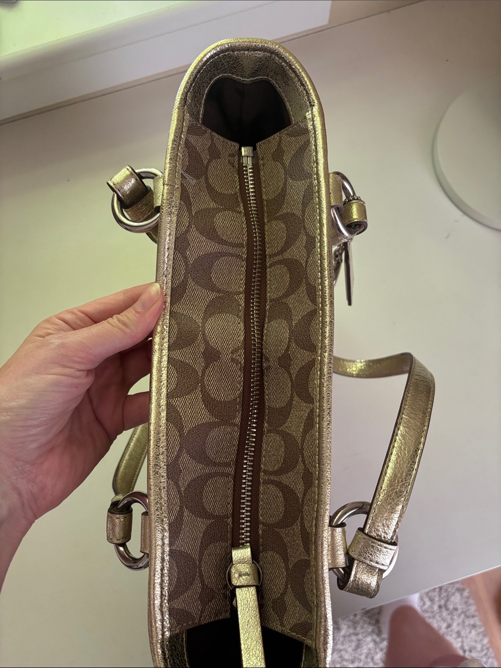 Coach Brown Signature Star Tote with Metallic Trim - Picture 6 of 6